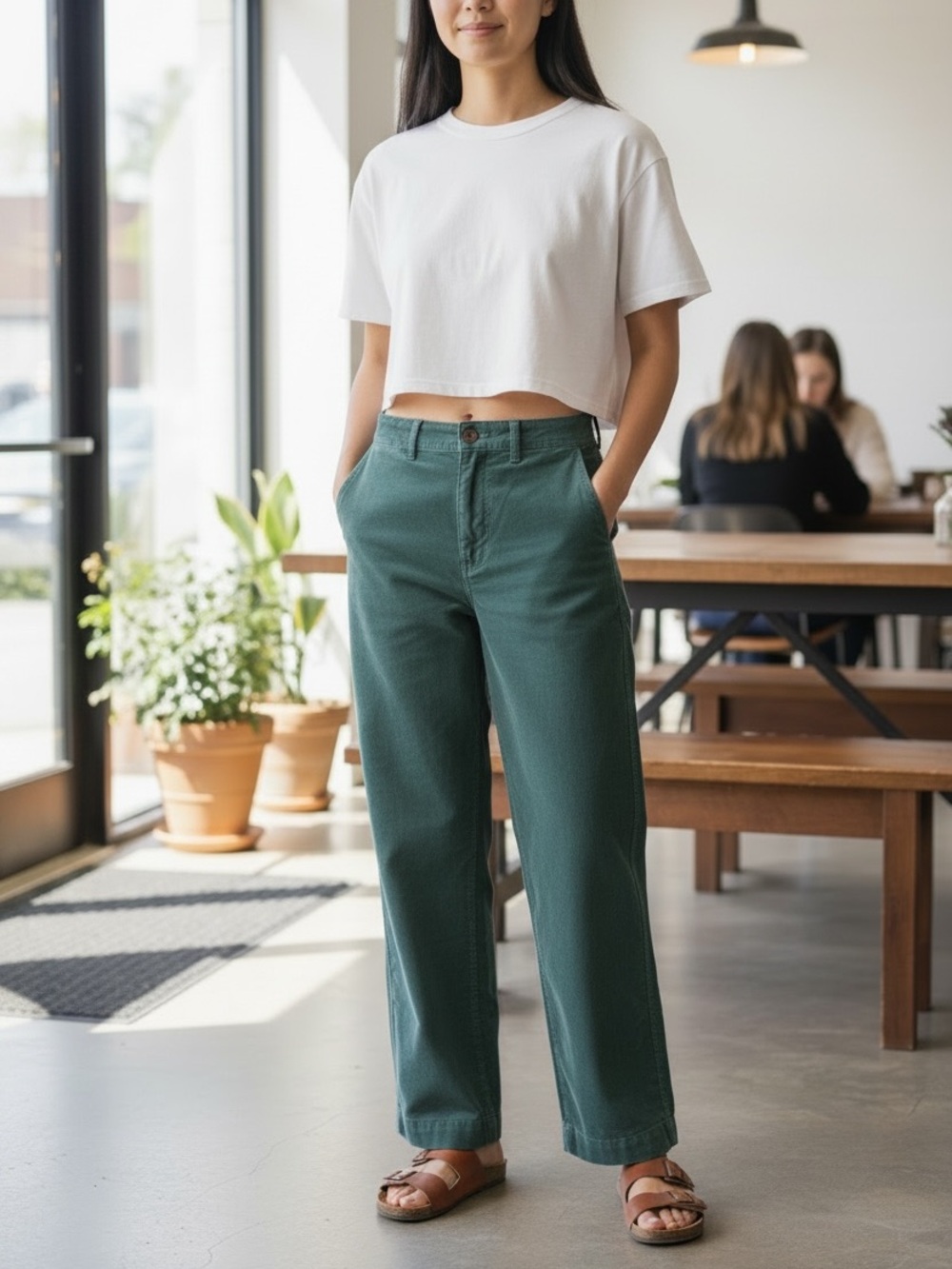 Carve Designs Corduroy High Rise Green Organic Cotton Stretch Crop Pants Size 0